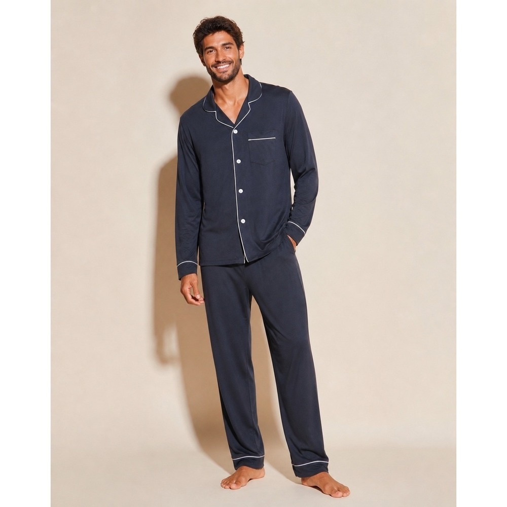CosaBella Luxury‎ Men's Pajama Set  Modal Anthracite Ivory Trim Soft Sleepwear S